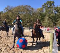 people playing ball on horses